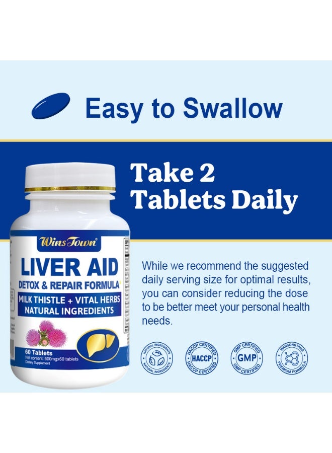 WinsTown Liver Detox Tablets | Milk Thistle + Liver-Protecting Herbal Extracts 600mg/tablet | 60 tablets/bottle - Image 4